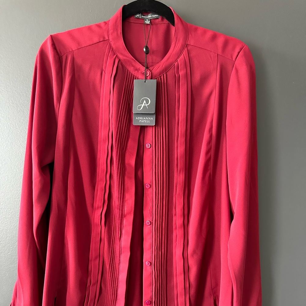 Adrianna Papell Burgundy Women’s Button Down Long Size Blouse Size Medium